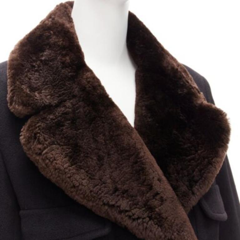 CHANEL Vintage 97A 100% cashmere brown fur collar A-line coat FR38 M For Sale 4