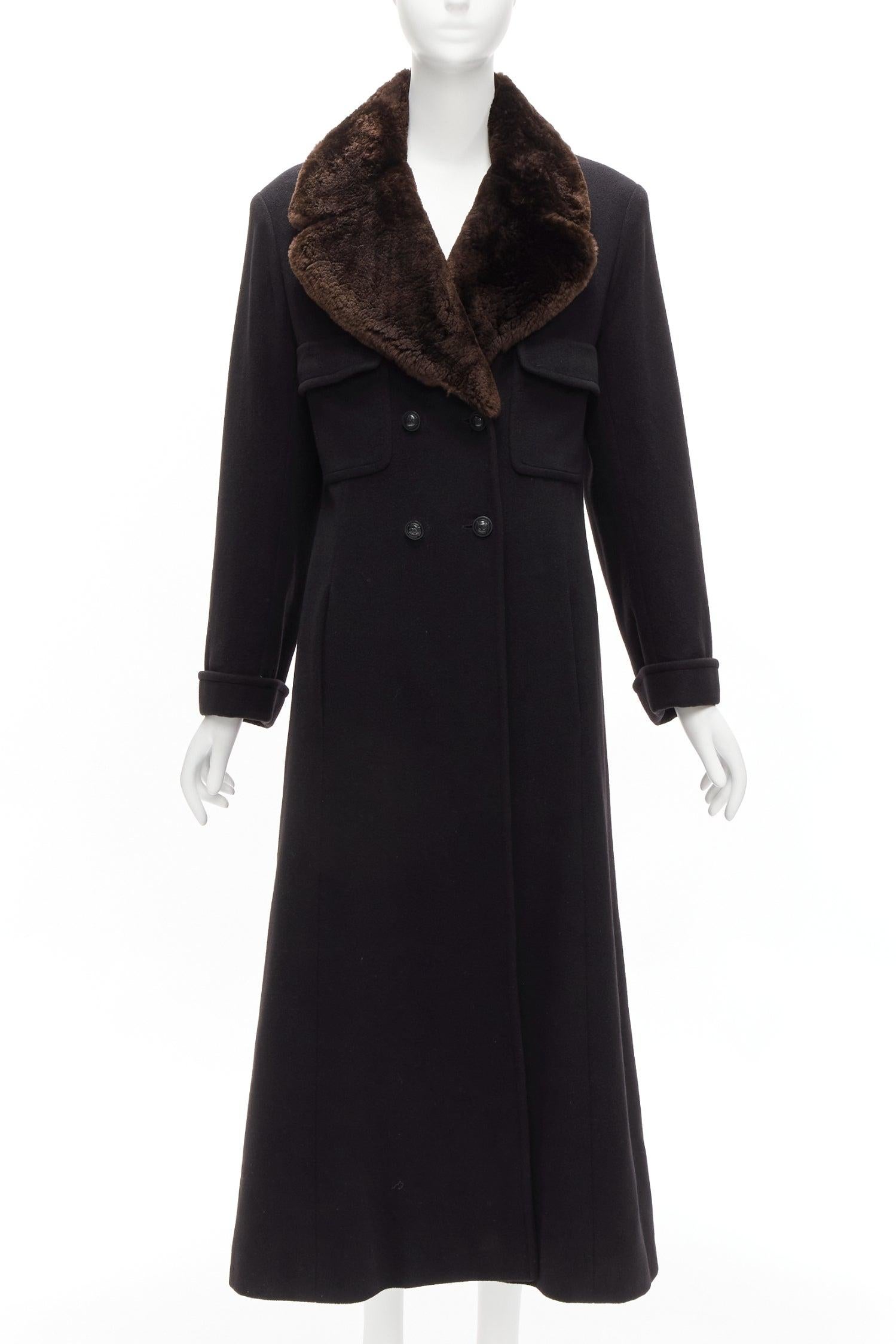 CHANEL Vintage 97A 100% cashmere brown fur collar A-line coat FR38 M For Sale