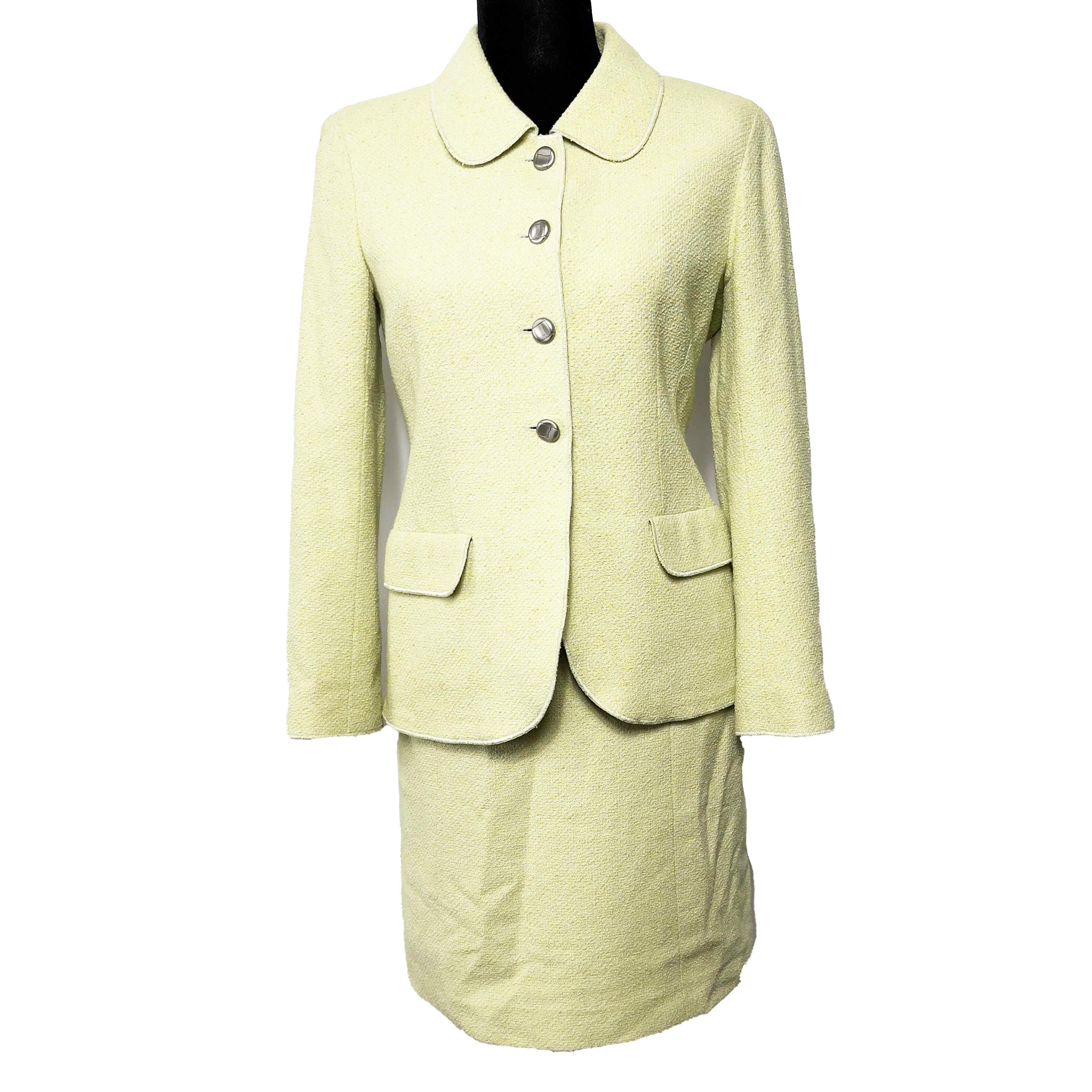 CHANEL Vintage 98P 1998 Blazer Jacket & Skirt Set Pastel Chartreuse US 4 5