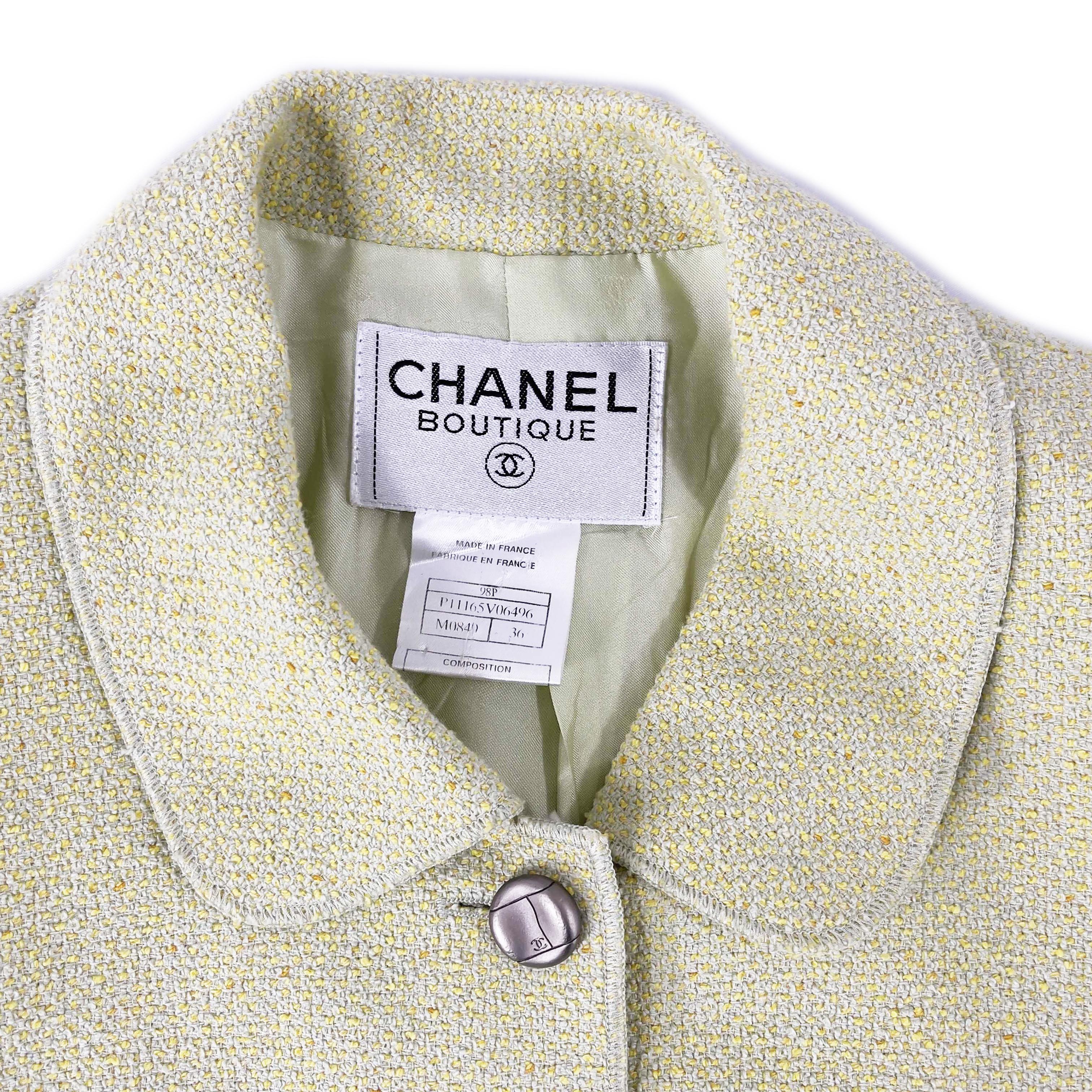 CHANEL Vintage 98P 1998 Blazer Jacket & Skirt Set Pastel Chartreuse US 4 8