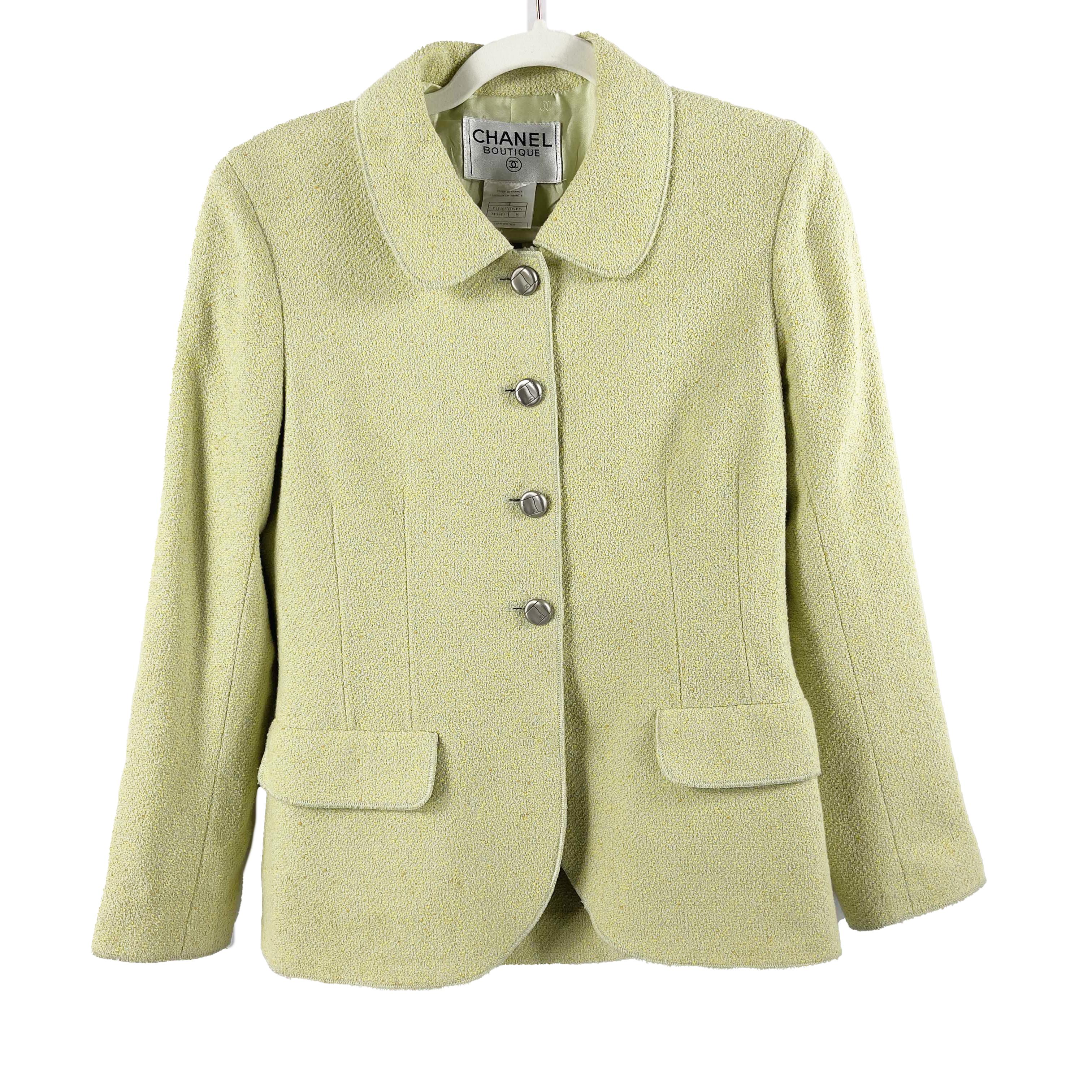 CHANEL Vintage 98P 1998 Blazer Jacket & Skirt Set Pastel Chartreuse US 4 3