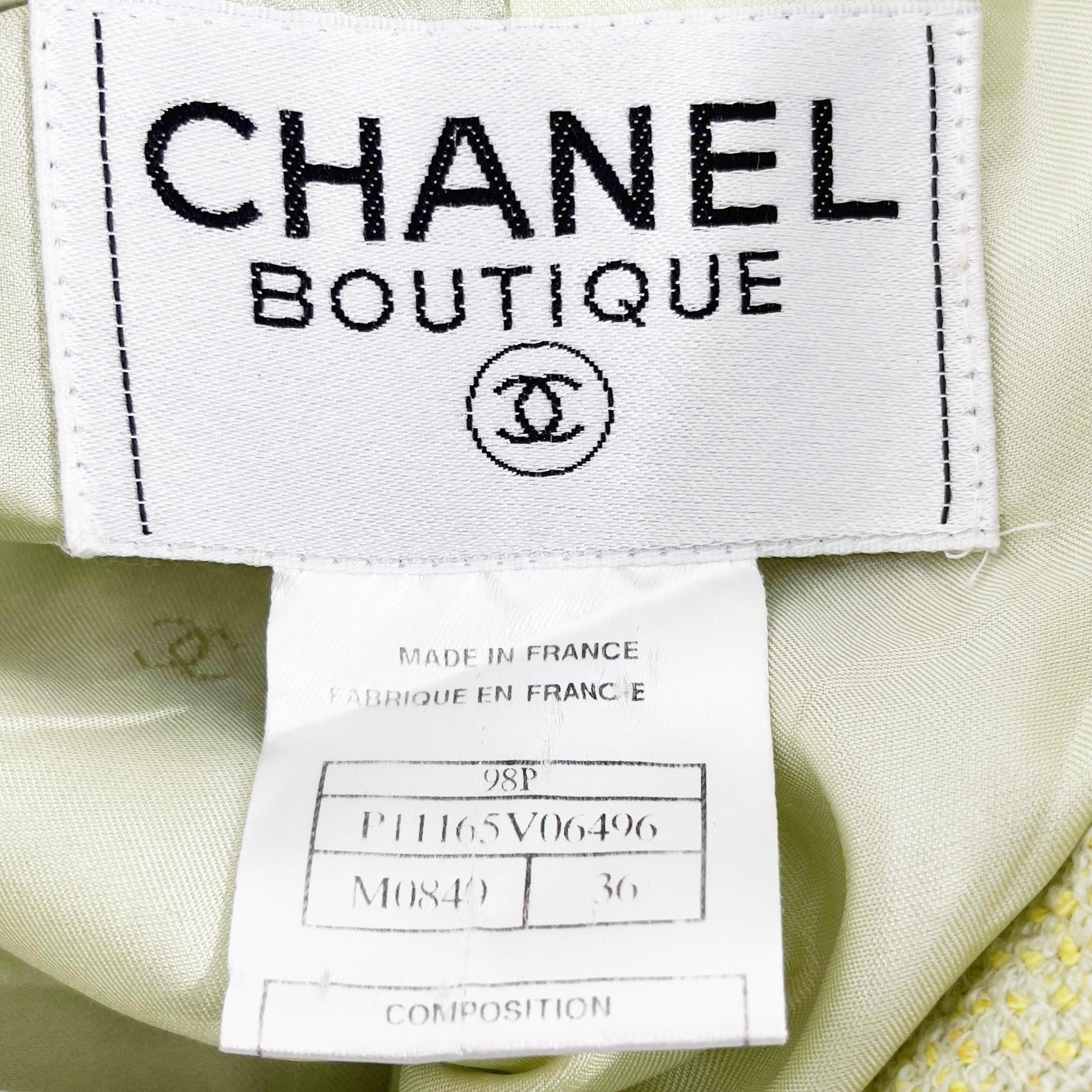 CHANEL Vintage 98P 1998 Blazer Jacket & Skirt Set Pastel Chartreuse US 4 4