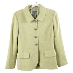 CHANEL Vintage 98P 1998 Blazer Jacket &amp; Skirt Set Pastel Chartreuse US 4