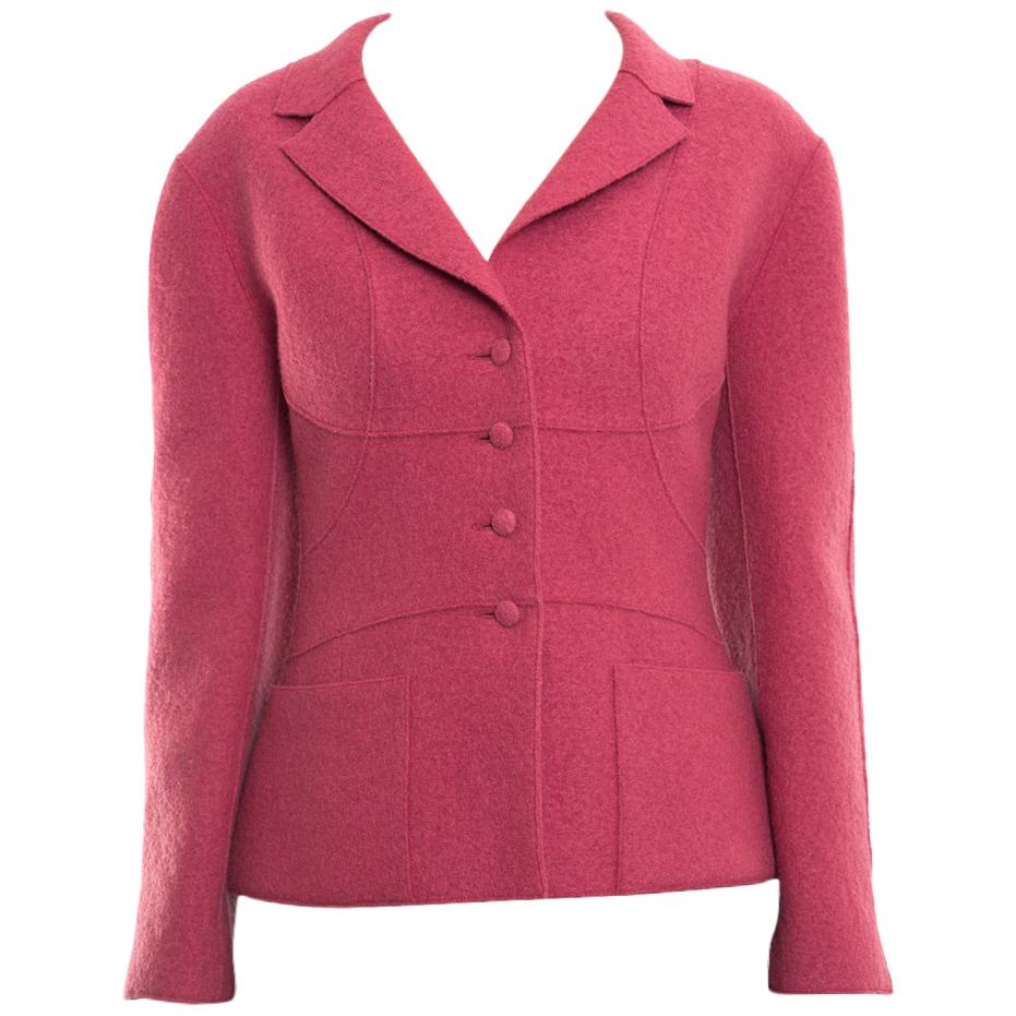 Chanel Vintage 99A Rose Pink Boiled Wool Jacket - 40 For Sale