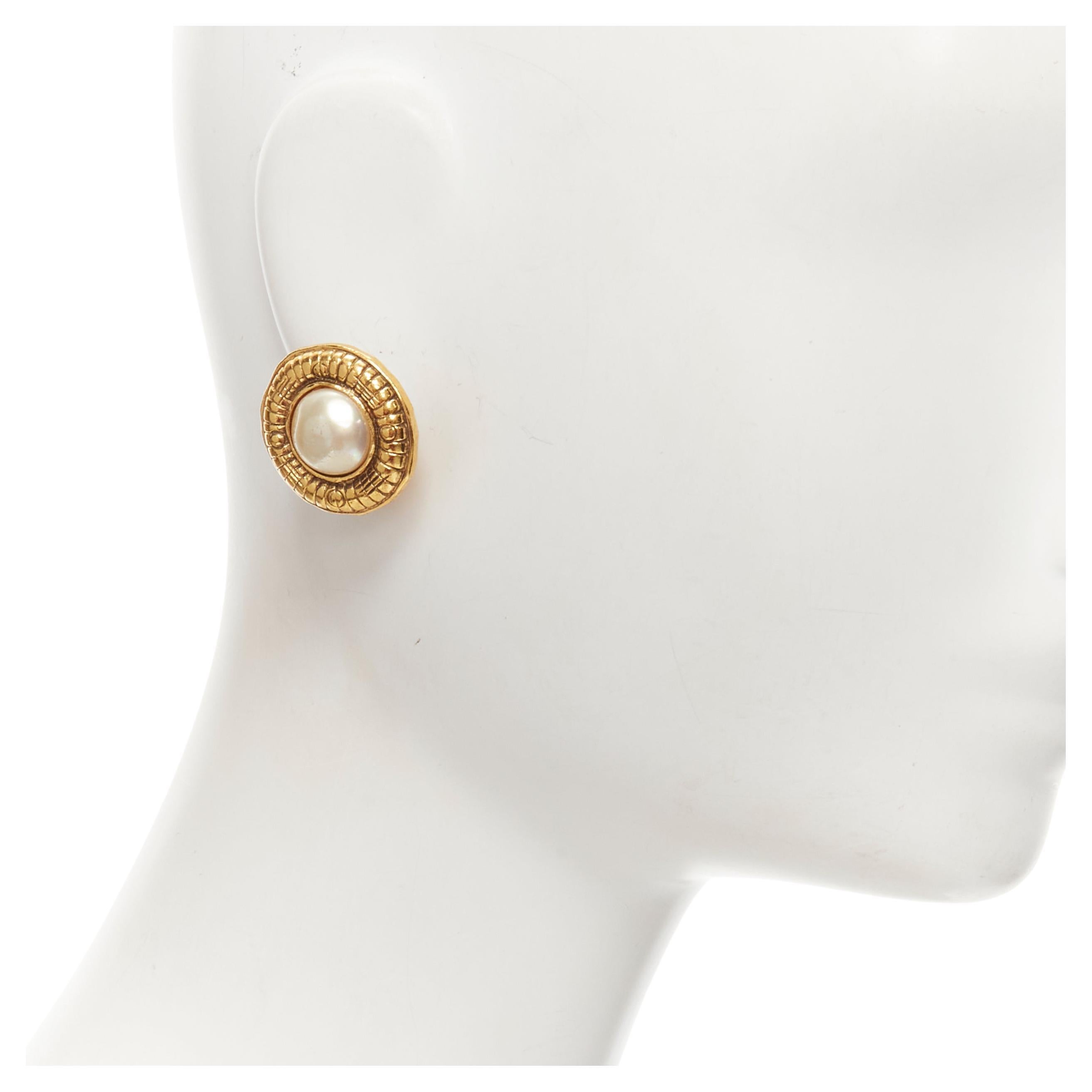 Chanel Small CC Logo Clip On Earrings With Faux Pearl Center