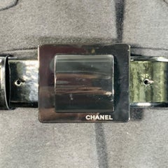 CHANEL Vintage AW07 Size 4 Black Wool Patent Leather 3/4 Sleeves Belted Coat