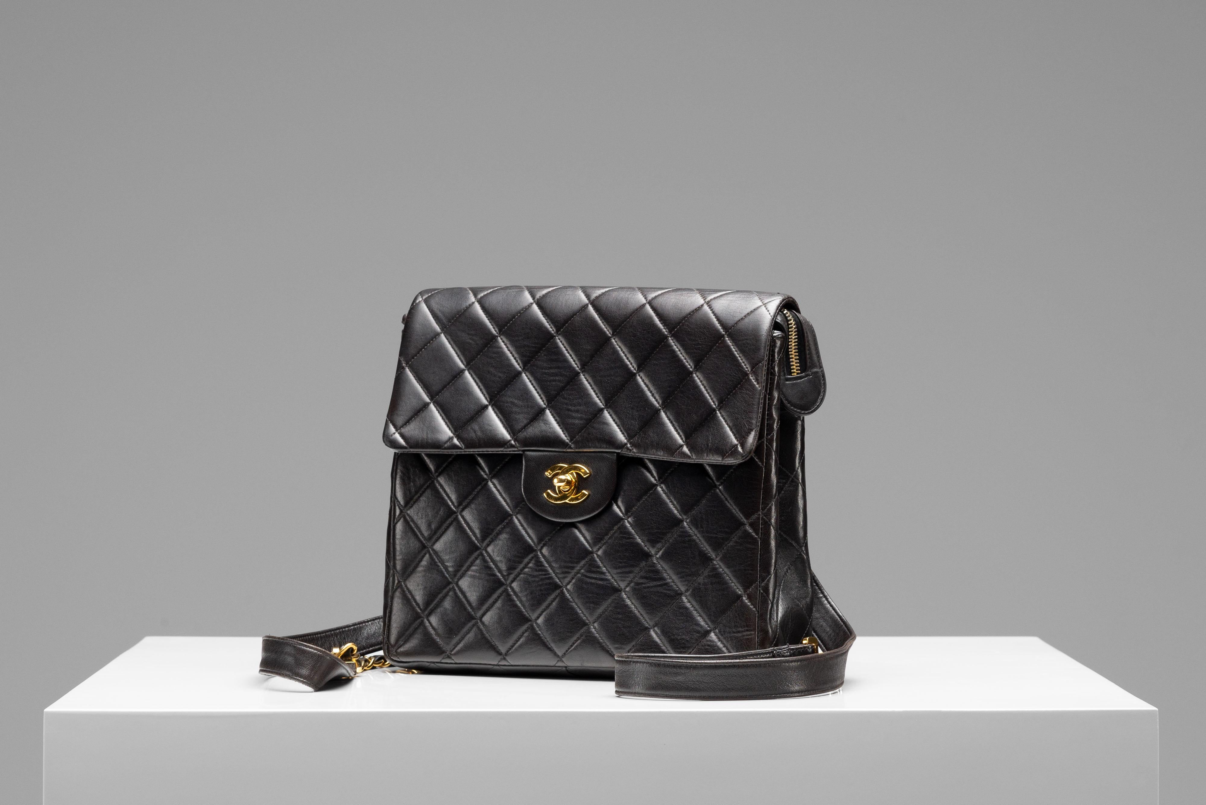 Black Chanel Vintage Backpack Lambskin 24k Gold-Plated Hardware RARE