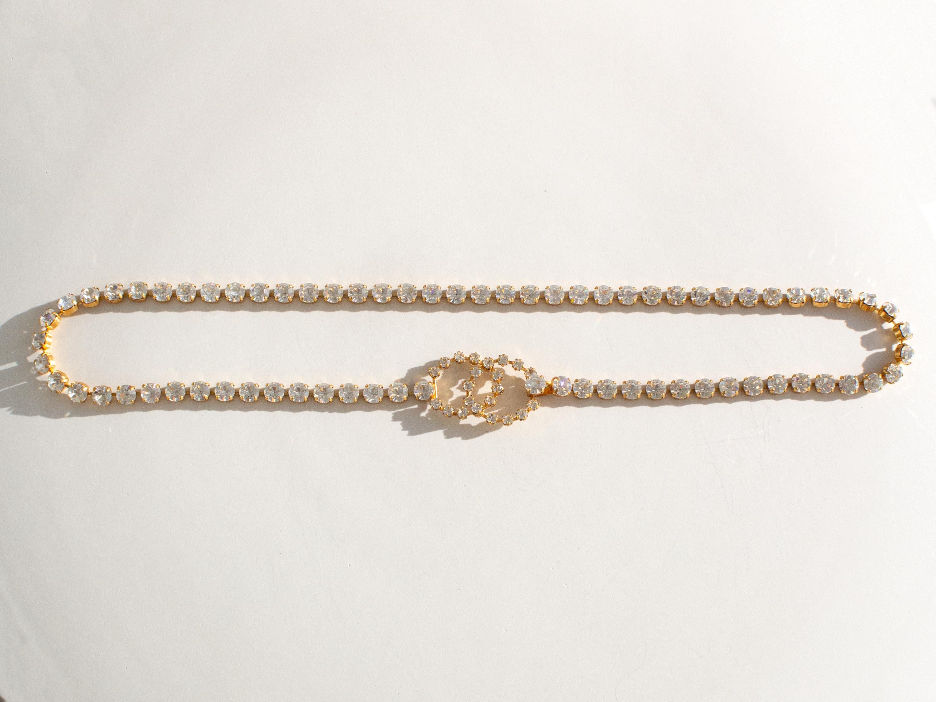 Chanel Vintage Barbie 1995 Crystal Rhinestone Embellished Chain Waist Gold Belt 4