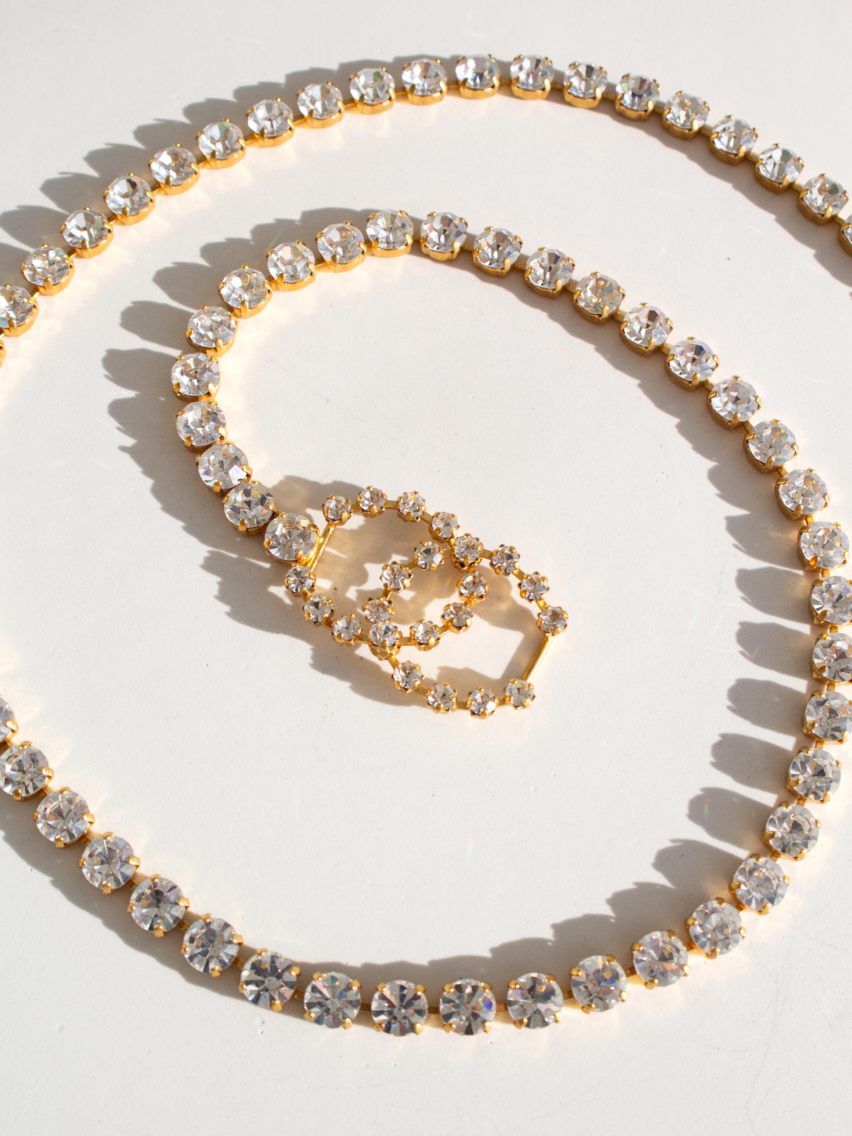 Chanel Vintage Barbie 1995 Crystal Rhinestone Embellished Chain Waist Gold Belt 5
