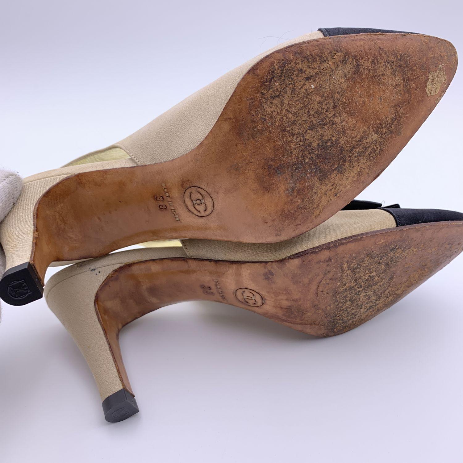 Chanel Vintage Beige Black Cap Toe Slingback Pumps Heels Size 38 In Good Condition In Rome, Rome