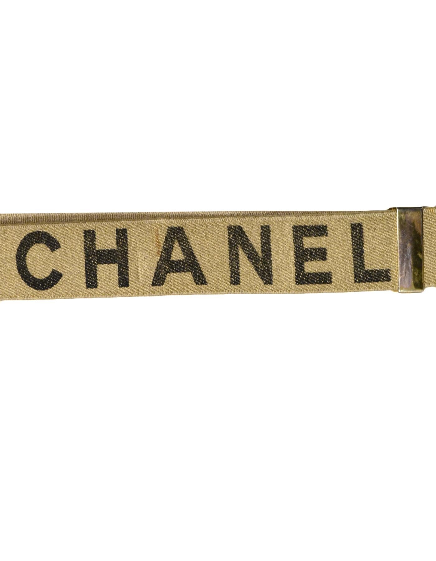 Women's Chanel Vintage Beige & Black Logo Suspenders