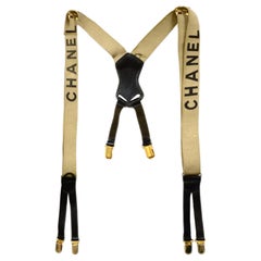 Chanel Vintage Beige & Black Logo Suspenders