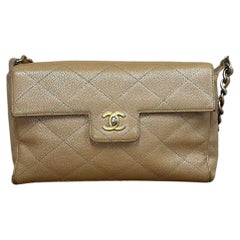 Chanel Vintage Beige Caviar Leather Shoulder Bag Gold Hardware