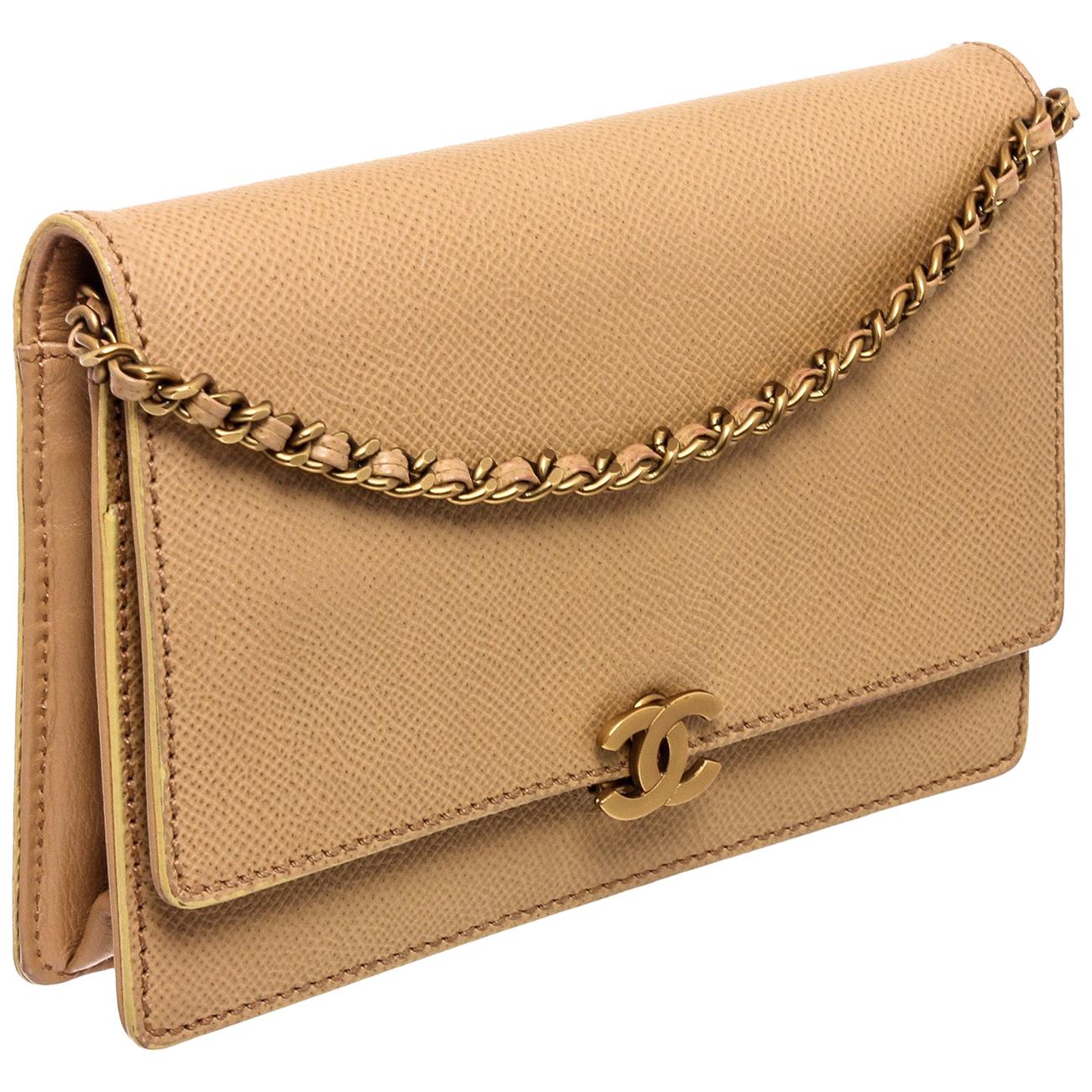 Chanel Vintage Beige Caviar Leather Wallet On Chain WOC Bag at 1stDibs