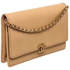 Chanel Vintage Beige Caviar Leather Wallet On Chain WOC Bag