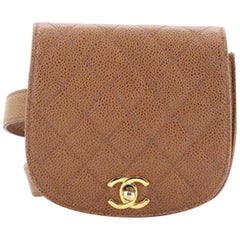 Chanel Vintage Beige CC Flap Waist Bag Quilted Caviar Small Bag