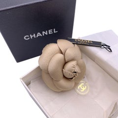 Chanel Vintage Beige Fabric Camelia Camellia Flower Brooch Pin