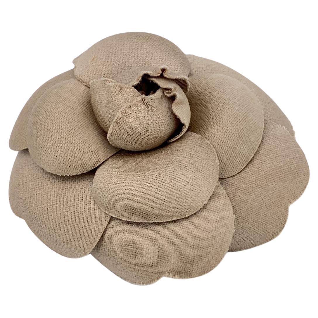 Chanel Vintage Beige Fabric Camelia Flower Camellia Brooch Pin For Sale