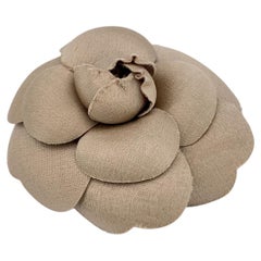 Chanel Vintage Beige Fabric Camelia Flower Camellia Brooch Pin