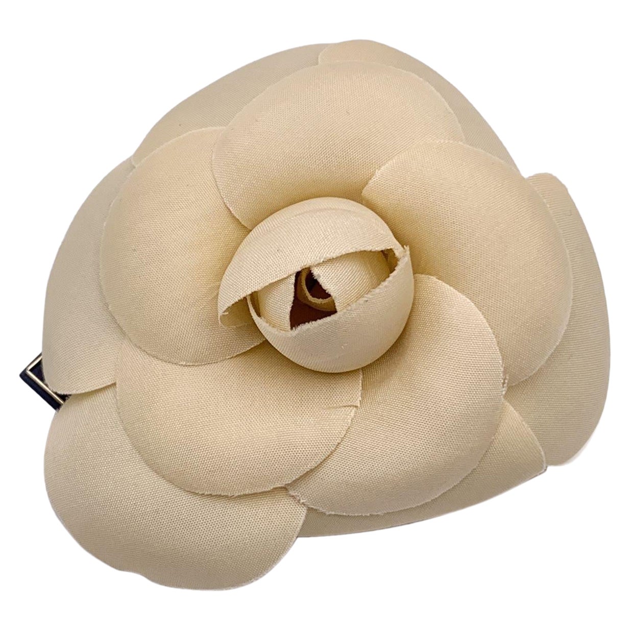 Chanel Vintage Beige Fabric Camelia Flower Camellia Brooch Pin