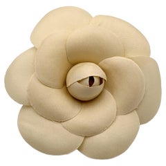 Chanel Vintage Beige Fabric Camelia Flower Camellia Pin Brooch