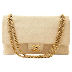 Chanel Vintage Beige Jersey Medium Classic Flap Bag
