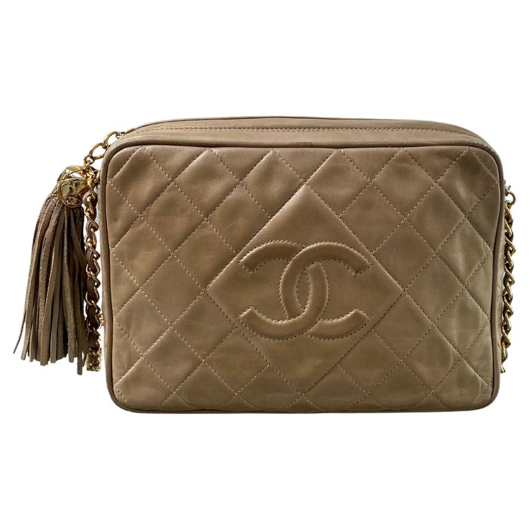 Chanel Vintage Beige Quilted Lambskin Camera Crossbody Bag For