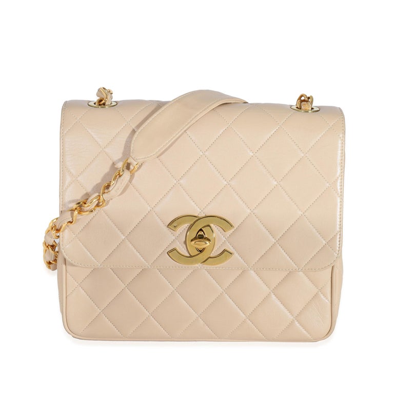 Chanel Vintage Beige Lambskin Jumbo 24k CC Square Flap Bag For Sale at  1stDibs