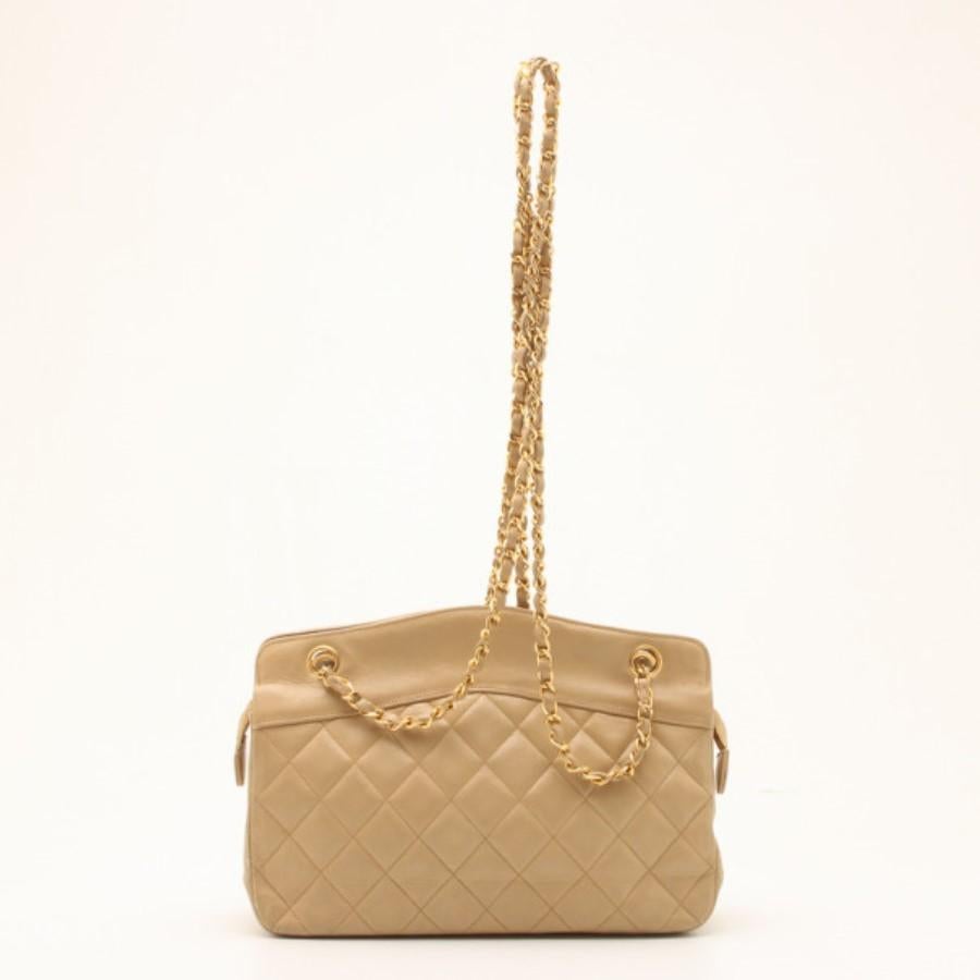 Chanel Vintage Beige Lambskin Quilted Shoulder Bag 1