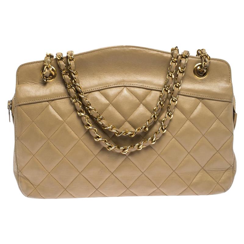Chanel Vintage Beige Lambskin Quilted Shoulder Bag