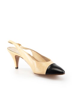 Chanel Vintage Beige Leder Cap Toe Heels mit Zehenkappe Größe US 7,5