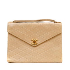 Chanel Vintage Beige Leather Envelope Flap Bag