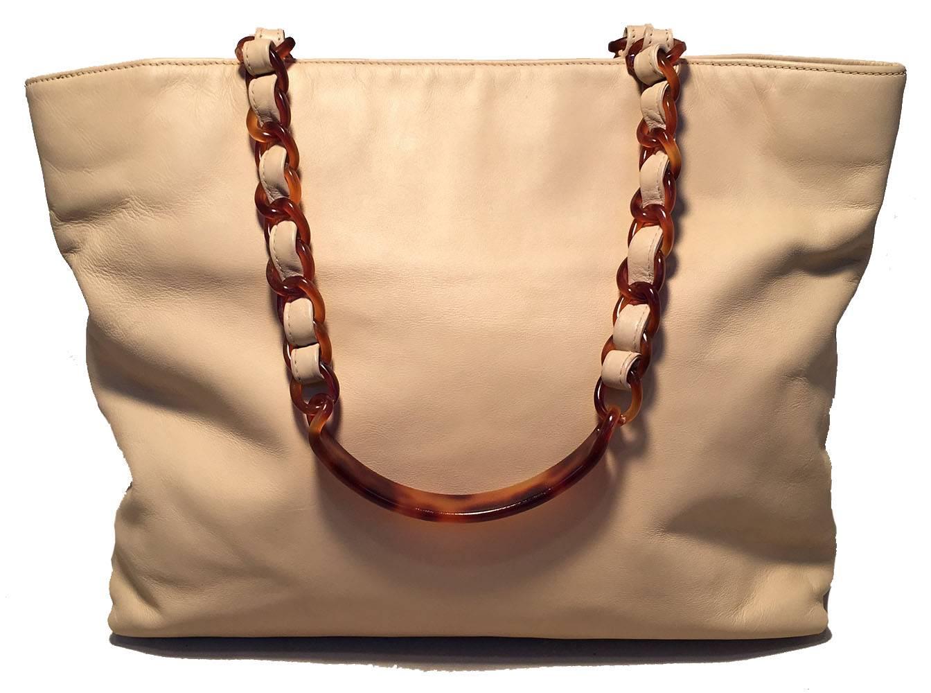 Chanel Vintage Beige Leather Tortoiseshell Chain Strap Shoulder Bag Tote In Excellent Condition In Philadelphia, PA