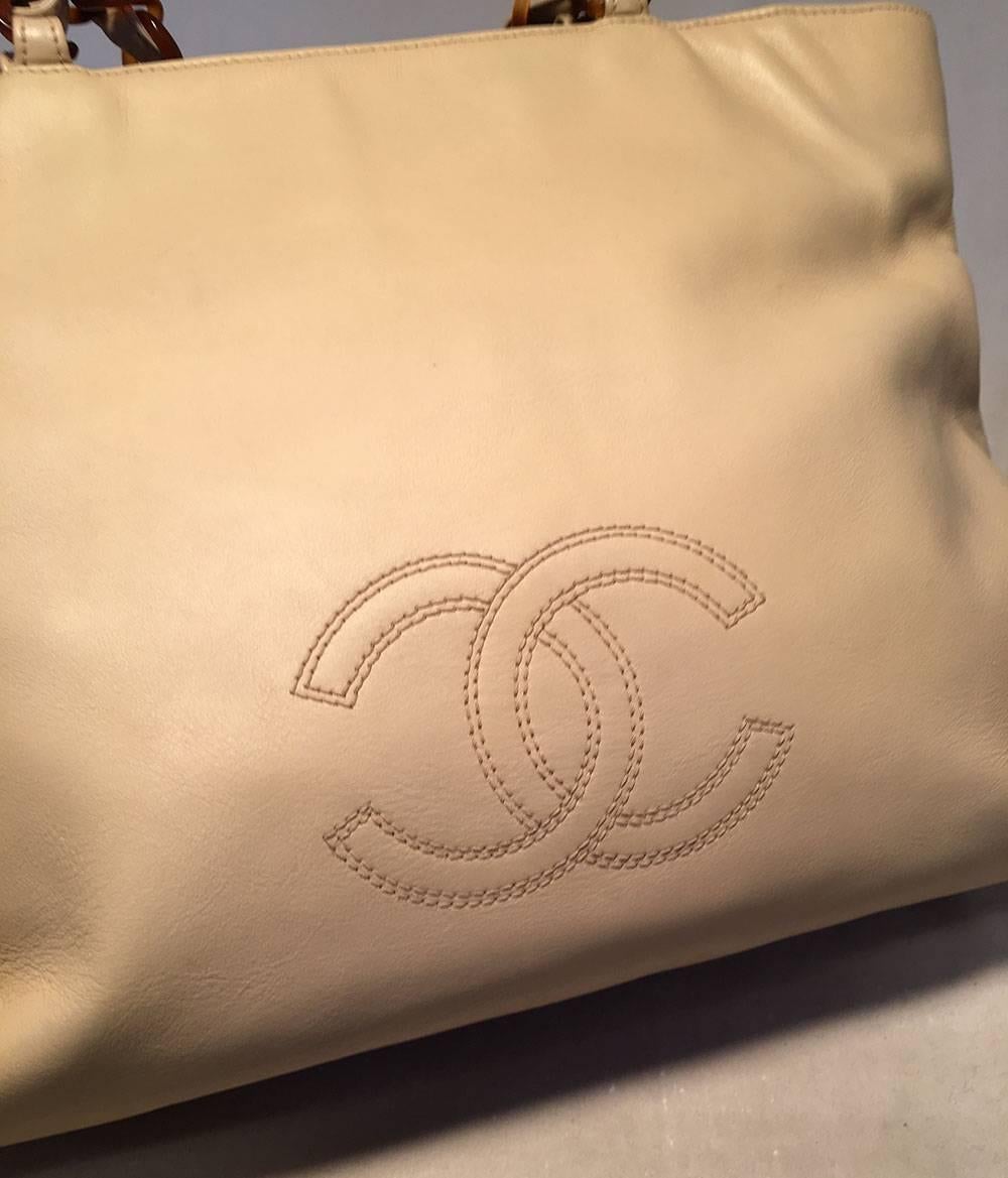 Chanel Vintage Beige Leather Tortoiseshell Chain Strap Shoulder Bag Tote 1