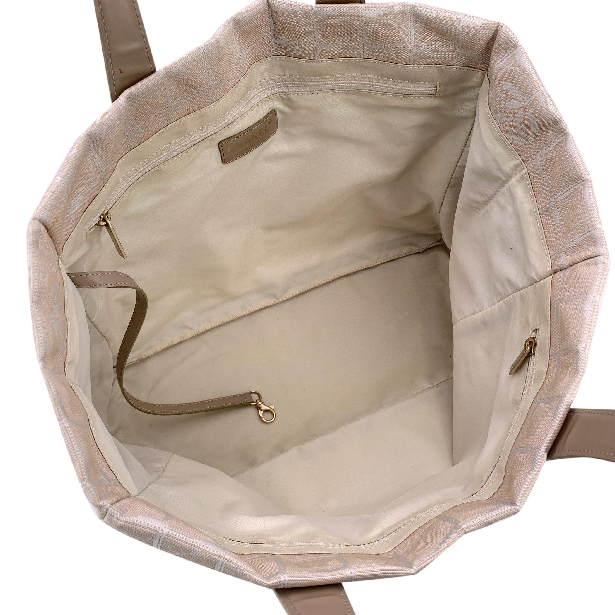 Chanel Vintage Beige Nylon New Travel Line Tote Shoulder Bag For Sale 1