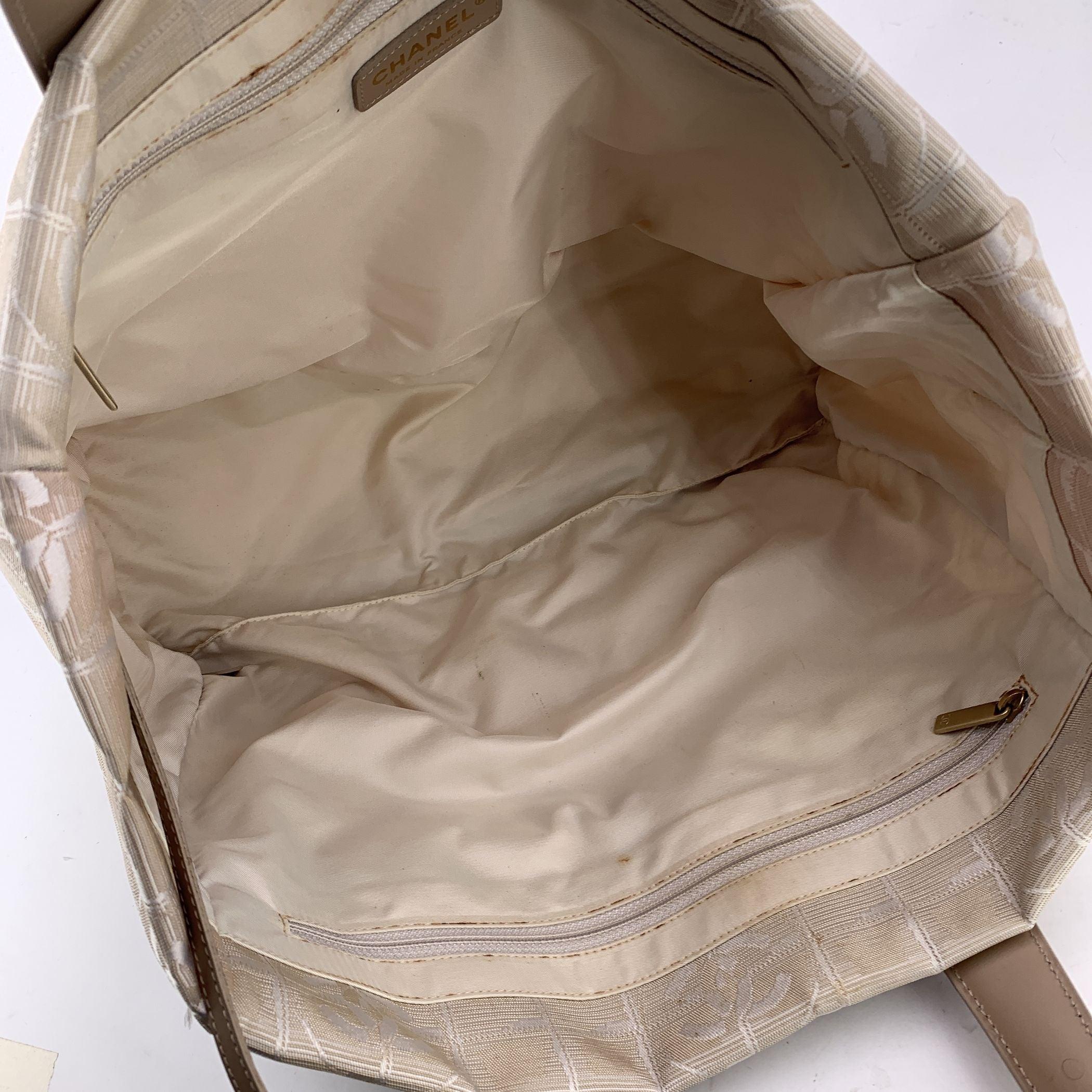 Chanel Vintage Beige Nylon New Travel Line Tote Shoulder Bag 1