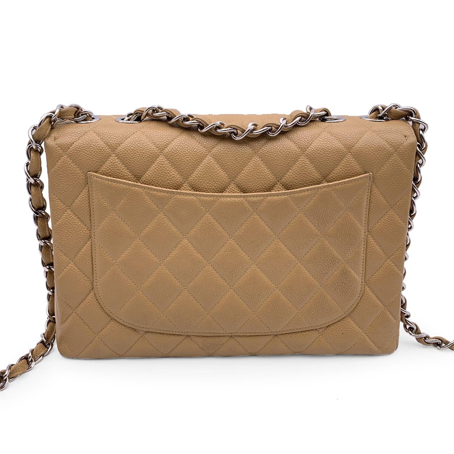 Women's Chanel Vintage Beige Quilted Caviar Jumbo Timeless Classic Flap Bag For Sale