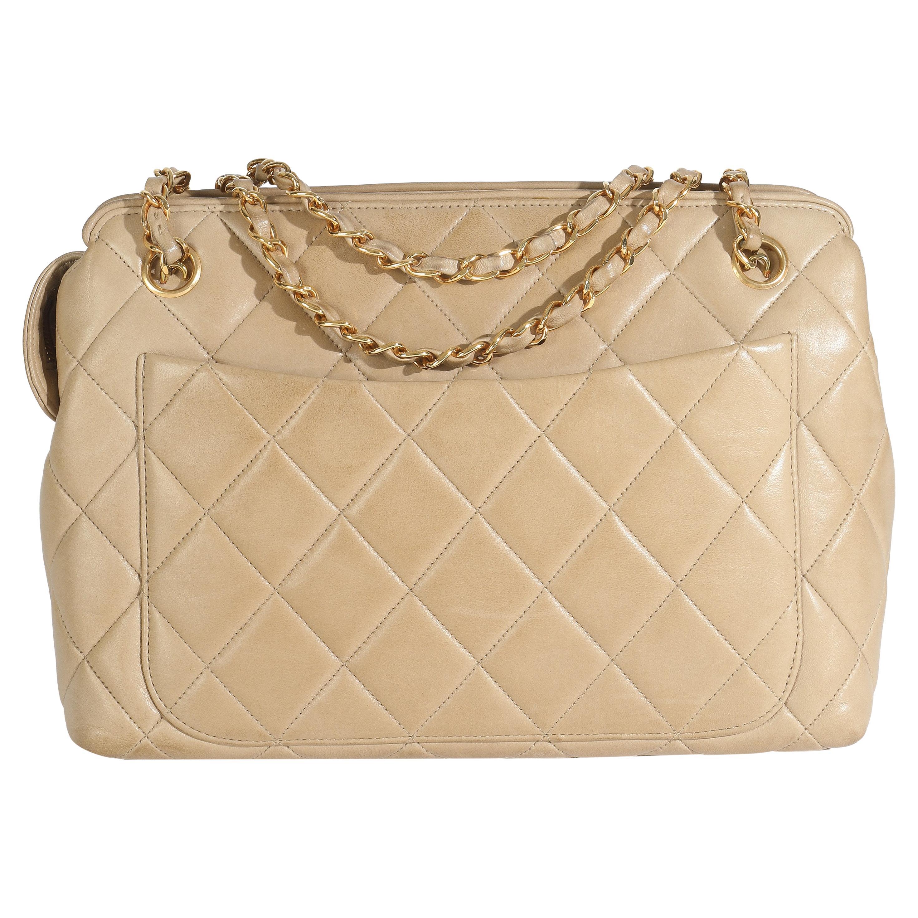 Chanel Vintage Beige Quilted Lambskin Camera Bag