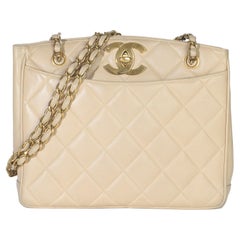 Chanel Vintage Beige Quilted Lambskin CC Shoulder Tote