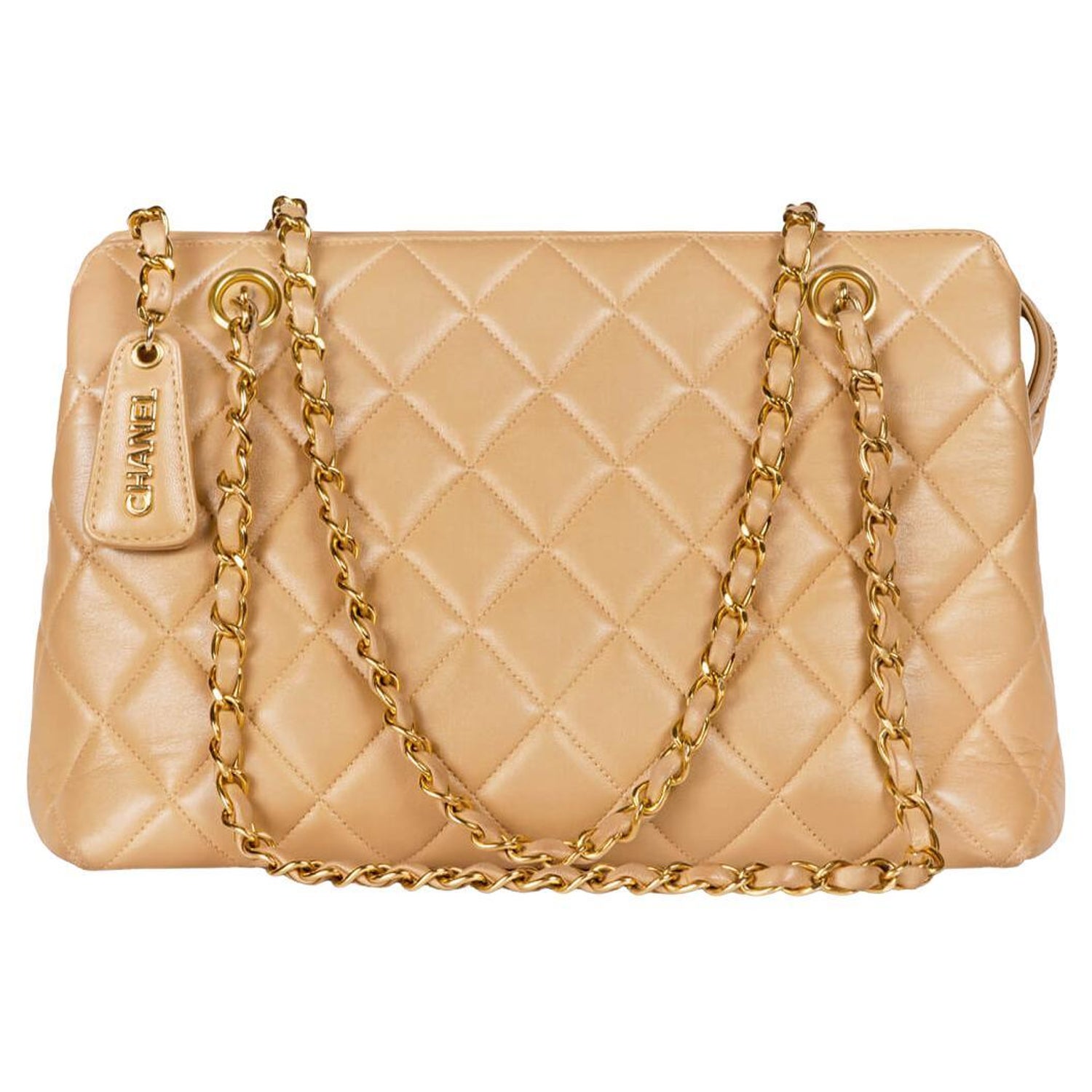 Vintage Beige Quilted Lambskin Leather 1997 Sale at 1stDibs