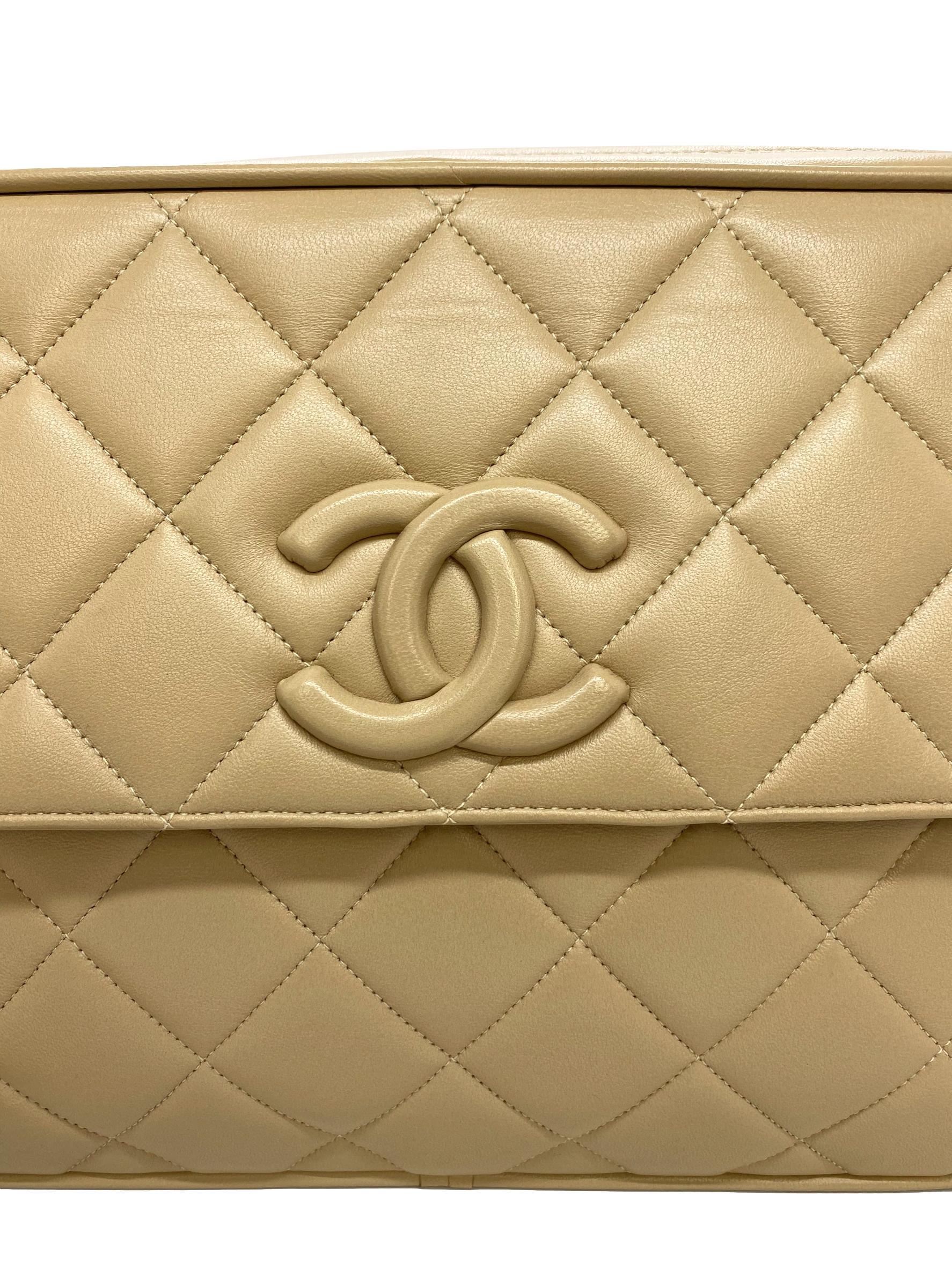  Chanel Vintage Beige Quilted Lambskin Leather Camera Bag with Gold Hardware 1