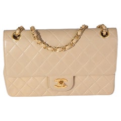 Chanel Vintage Beige Quilted Lambskin Medium Classic Double Flap Bag