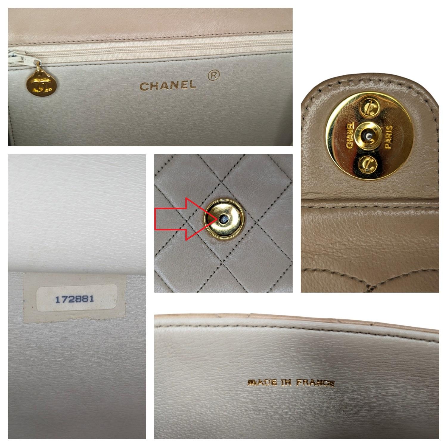 Chanel Vintage Beige Quilted Lambskin Medium Flap Bag For Sale 5