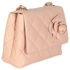 Chanel Vintage Beige Quilted Lambskin Mini Camellia Flap Bag
