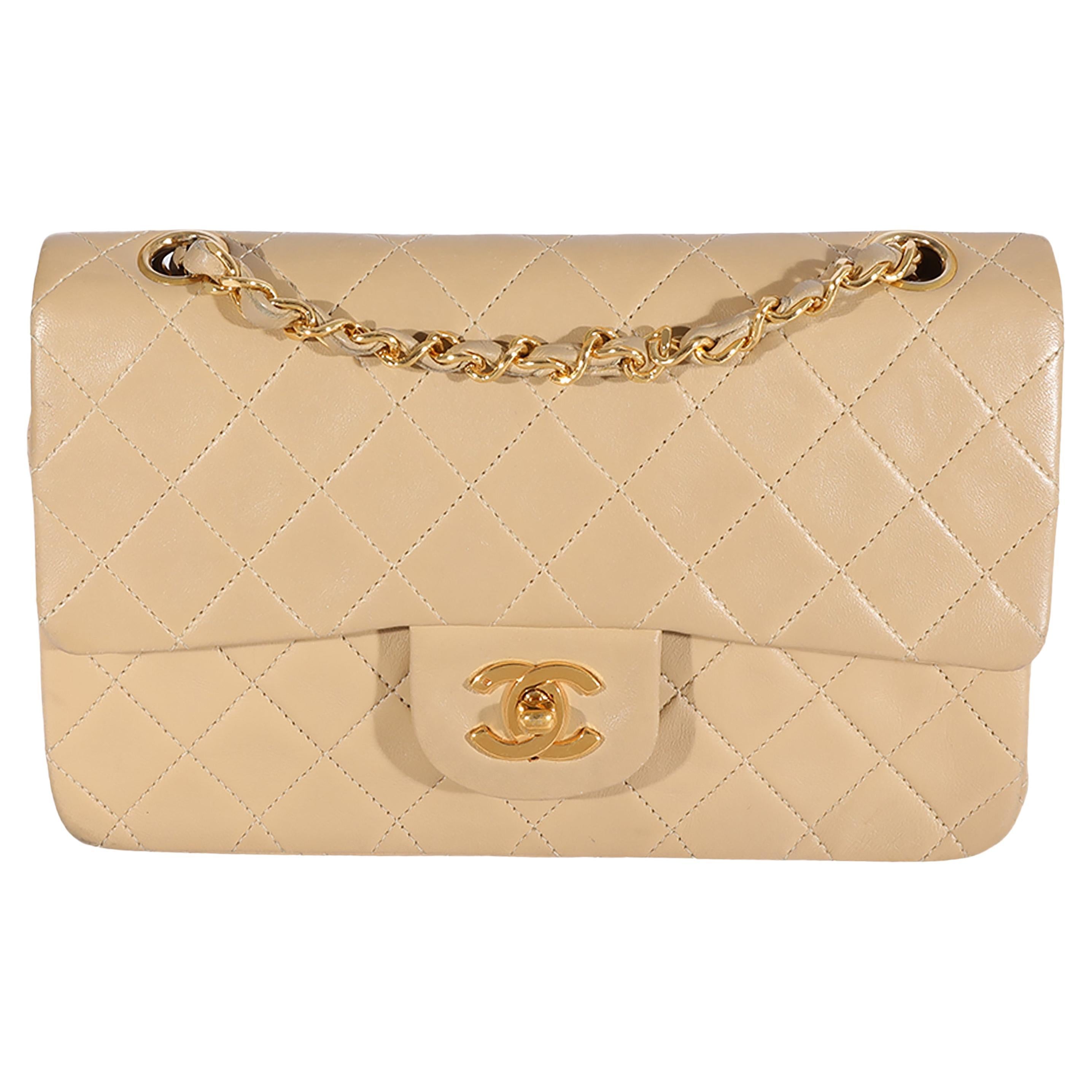 CHANEL Classic Beige Quilted Lambskin Silver Hardware Medium