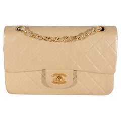 Chanel Vintage Beige Quilted Lambskin Small Classic Double Flap Bag