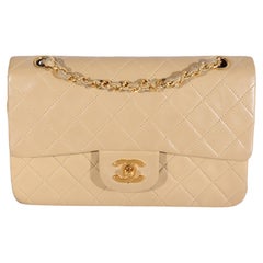 Chanel Vintage Beige Quilted Lambskin Small Classic Double Flap Bag