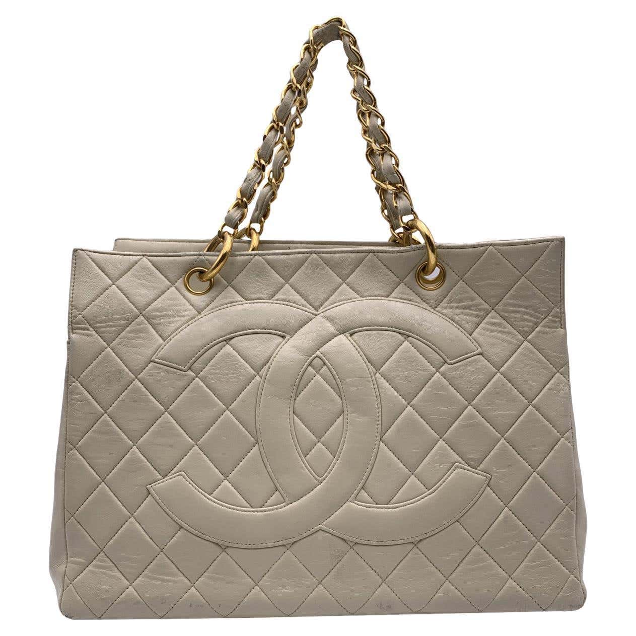 Chanel Vintage Beige Quilted Leather Grand Shopping Tote GST 1997 For ...