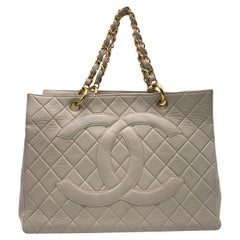 Chanel Vintage Beige gesteppte Leder Große Einkaufstasche GST 1997