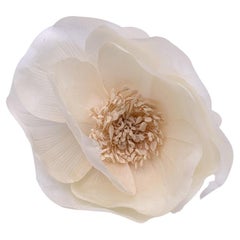 Chanel Vintage Beige Silk Camelia Camellia Flower Pin Brooch